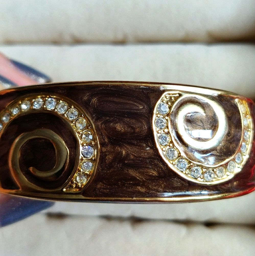 Vintage Coffee Enamel Bangle with Stones